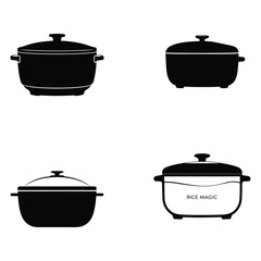 A silhouette of rice cooker vector set on a white background