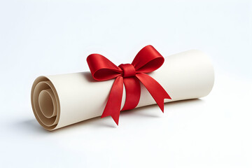 Diploma rolled with a red ribbon.