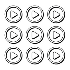 A silhouette of Play buttom vector set on a white background
