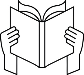 hand holding a book vector illustration line art