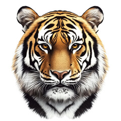 Obraz premium Tiger portrait looking intensely at the camera with sharp stripes on its face and orange fur