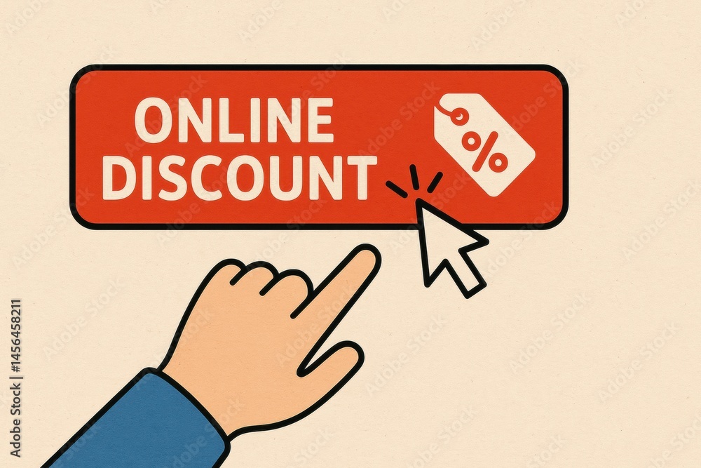 Aufkleber Clicking on an Online Discount Button to Save Money While Shopping During a Sale Event Generative AI