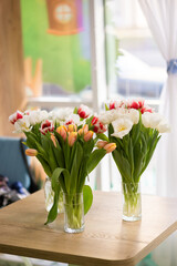 spring flowers tulips in vases