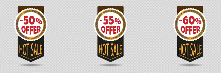 Set of sale price tags, discount only today, banner, sticker, decal.