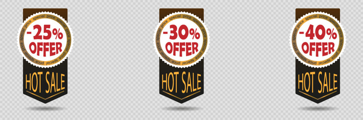 Set of sale price tags, discount only today, banner, sticker, decal.