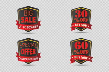 Realistic collection of trade labels and stickers. On a transparent background.