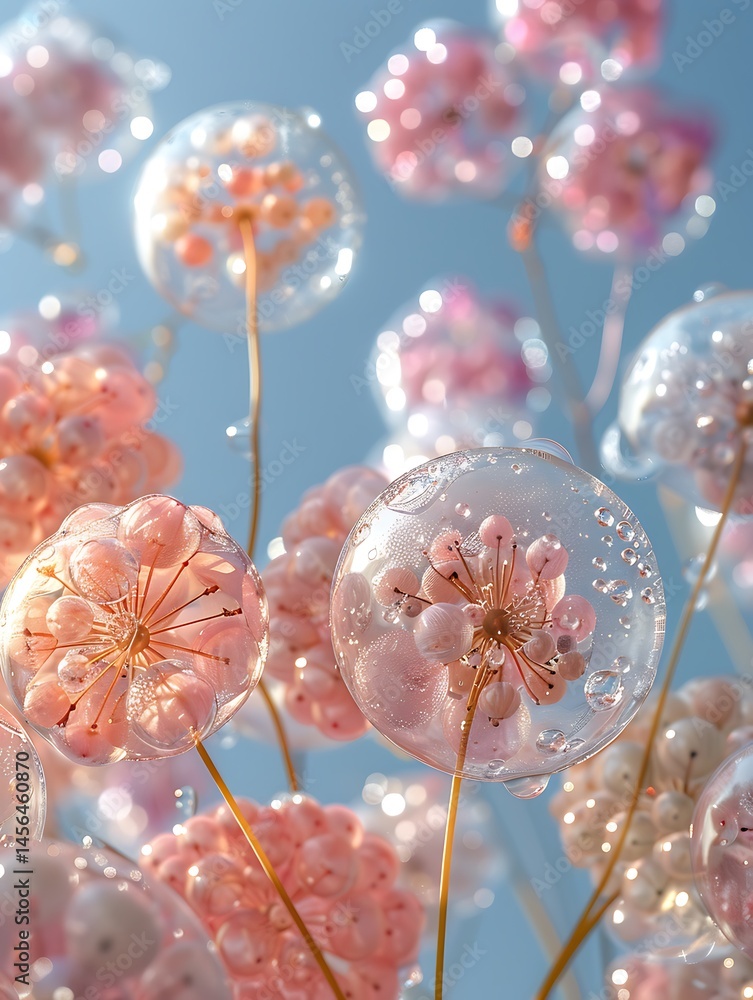 Poster colorful round bubbles floating with vibrant gradient hues on soft abstract background, symbolizing 