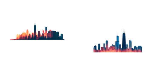 Cityscape silhouette, two different skyline views, cut out transparent