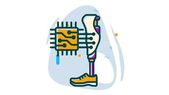 AI-powered prosthetic Leg animation, myoelectric prostheses Limb devices animated video Artificial intelligence Clip Natural Language Processing footage Machine Learning motion graphic
