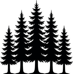 Fototapeta premium Pine Trees vector black silhouette print design