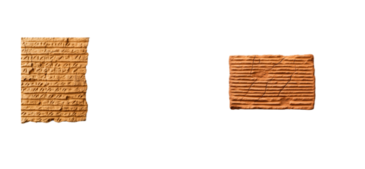 Ancient Sumerian Clay Tablets with Cuneiform Script, cut out transparent