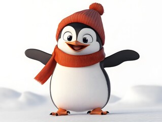 Obraz premium Cute Cartoon Penguin: Winter Fun in a Snowy Wonderland - Adorable Digital Art!