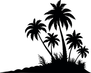 Tropical Escape – Silhouetted Palm Trees on Remote Island at Sunset