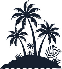 Fototapeta premium Tropical Escape – Silhouetted Palm Trees on Remote Island at Sunset