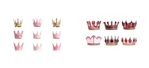 Collection of Luxury Crowns on Dark Background, cut out transparent