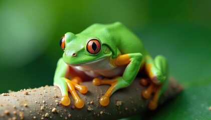 Green tree frog perched on white, vibrant colors, frog, amphibian