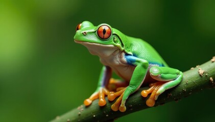 Green tree frog perched on white, vibrant skin, pure, texture, nature photography