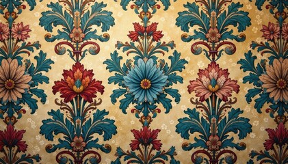 Fototapeta premium Intricate floral damask pattern on antique-style background , luxury, ornate, textile