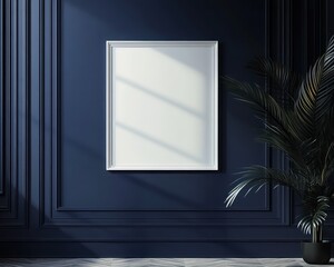 White frame on dark wall mockup interior design