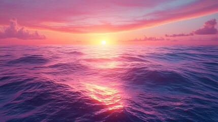 Obraz premium Vibrant sunset over tranquil ocean waves