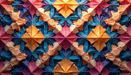 Intricate geometric tile pattern Close-up view of repeating shapes , illustration, colorful