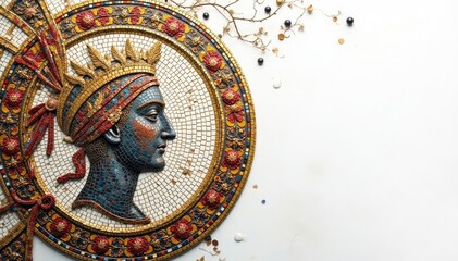 Obraz premium Intricate Roman mosaic detail against stark white, design, pattern, detail