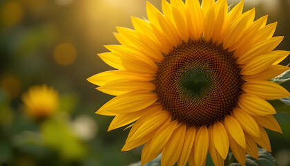 Obraz premium Close Up Sunflower with Yellow Petals in Outdoor Setting