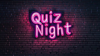 Insegna al neon con la scritta "Quiz Night" su uno sfondo di mattoni scuri