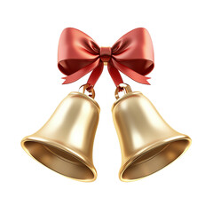 Golden bells with a red bow, a classic symbol of celebration. The bells are elegantly adorned with a vibrant red bow at the top