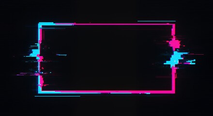Abstract Glitch Art: Neon Pink and Blue Frame