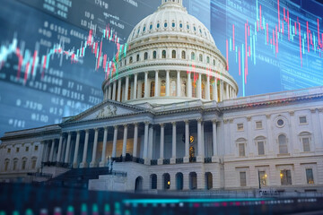 US Capitol Building Stock Market Data Overlay Economic Policy Finance Politics