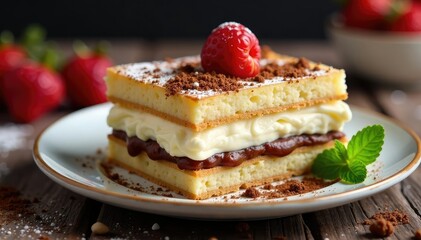 Classic Italian dessert, layers of coffee-soaked ladyfingers and creamy mascarpone , tiramisu, white background