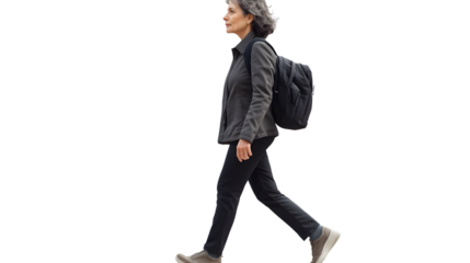Professional Portrait of Mature Woman Walking - Transparent Isolated Image
