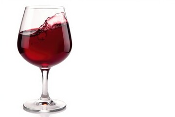Deep ruby red wine swirling in a crystal glass against bright white, vine, delicious