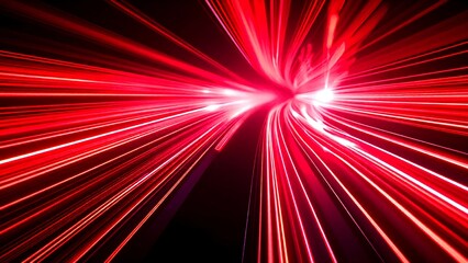 Fototapeta premium A dynamic burst of red and white light streaks radiating from a central point, creating a sense of speed and motion.