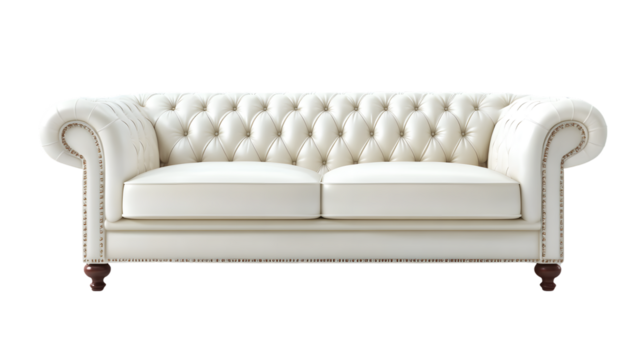 Luxurious White Leather Sofa on White Background - 3D Rendering Ideal for Interior Design Concepts