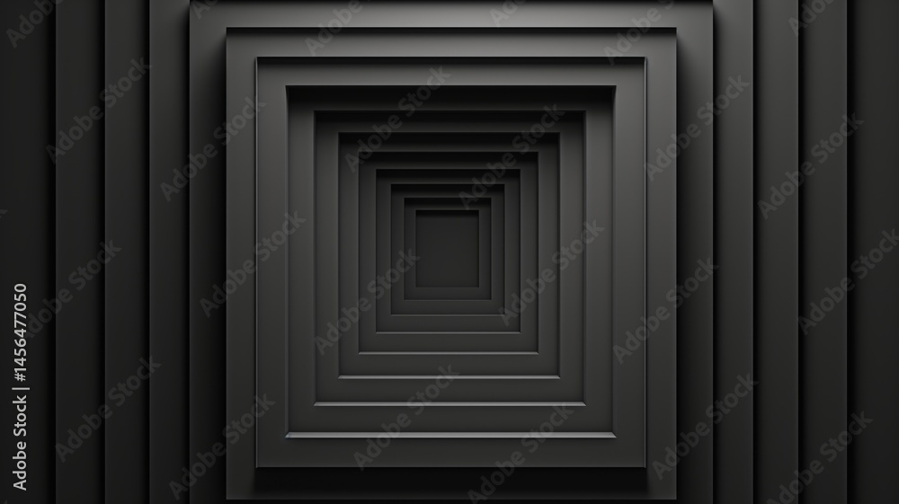 Poster visual journey through layered black frames creating depth and perspective in an abstract design