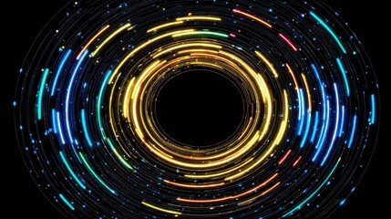 Obraz premium Abstract Neon Light Circles Glowing Brightly in Dark Space Circular Light Trails Design