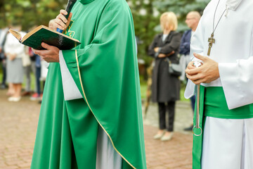 Close-up of Priest’s Vestments During Catholic Mass Ceremony