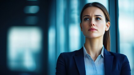 Naklejka premium the primary subject is a woman, who is likely in a professional environment, given her attire of a collared shirt and bl