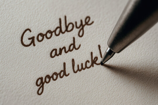 Goodbye and good luck written with pen on textured paper as concept of termination and new beginnings in life and work