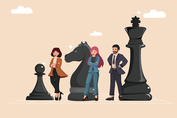 Strategic Business Development and Growth Stages Three Business Professionals Standing Beside Progressively.