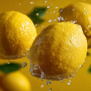 The background is full of fresh lemons