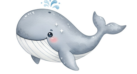 Cute whale water color digital painting . kids illustration ideas