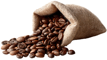 a bag of coffee beans spilling out of it