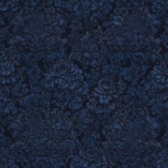 Deep midnight blue damask, blooming gothic roses, repeating pattern, damask, gothic, floral pattern
