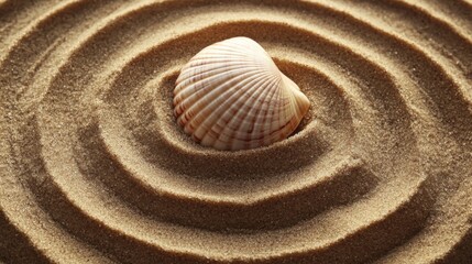 Naklejka premium Seashell in Circular Sand Pattern