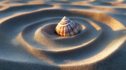 Naklejka premium Seashell in a Sand Spiral at Sunrise