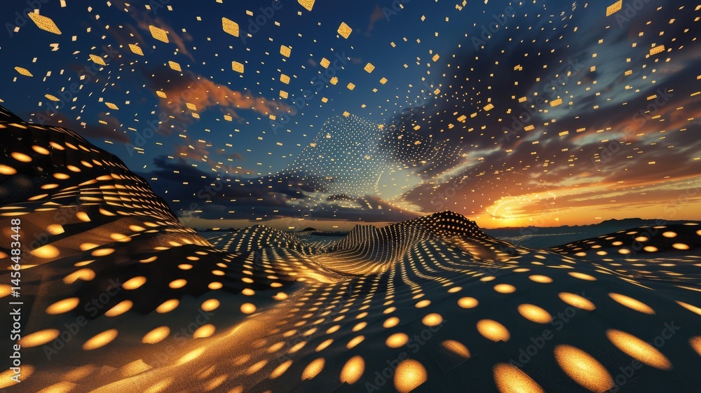 Poster abstract picture of light particle with digital technology style design in natural view of earth con