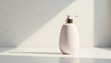 Luxurious skincare bottle on pristine white surface, pure, professional